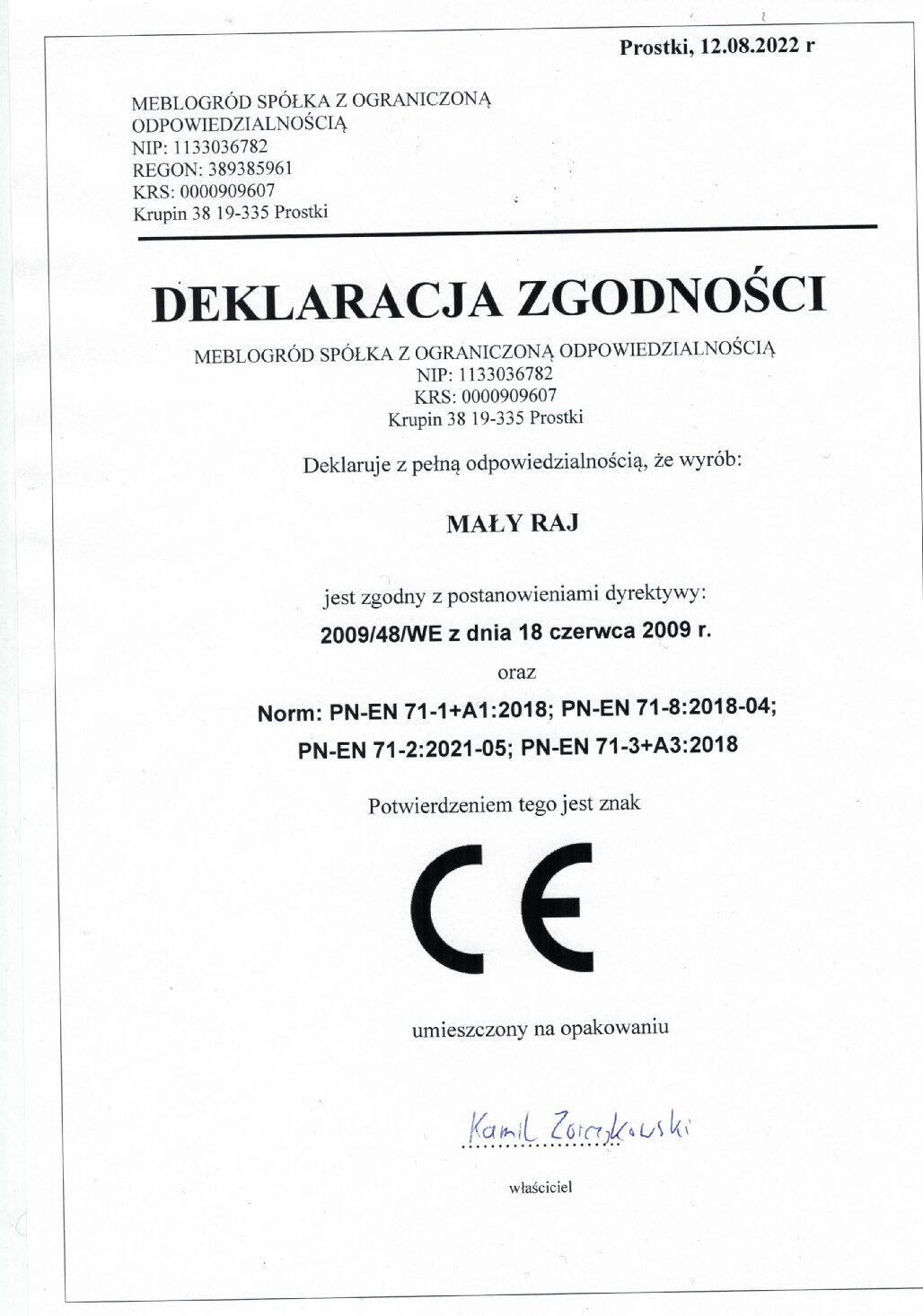 deklaracja CE MR pdf